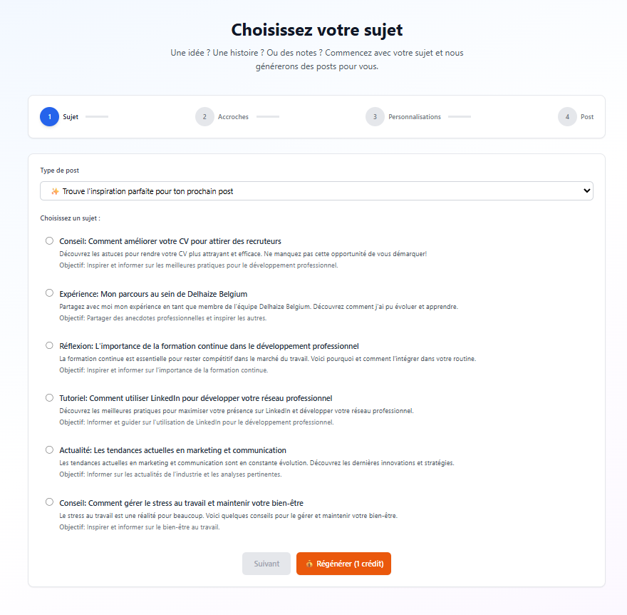 Générateur d'idées de posts